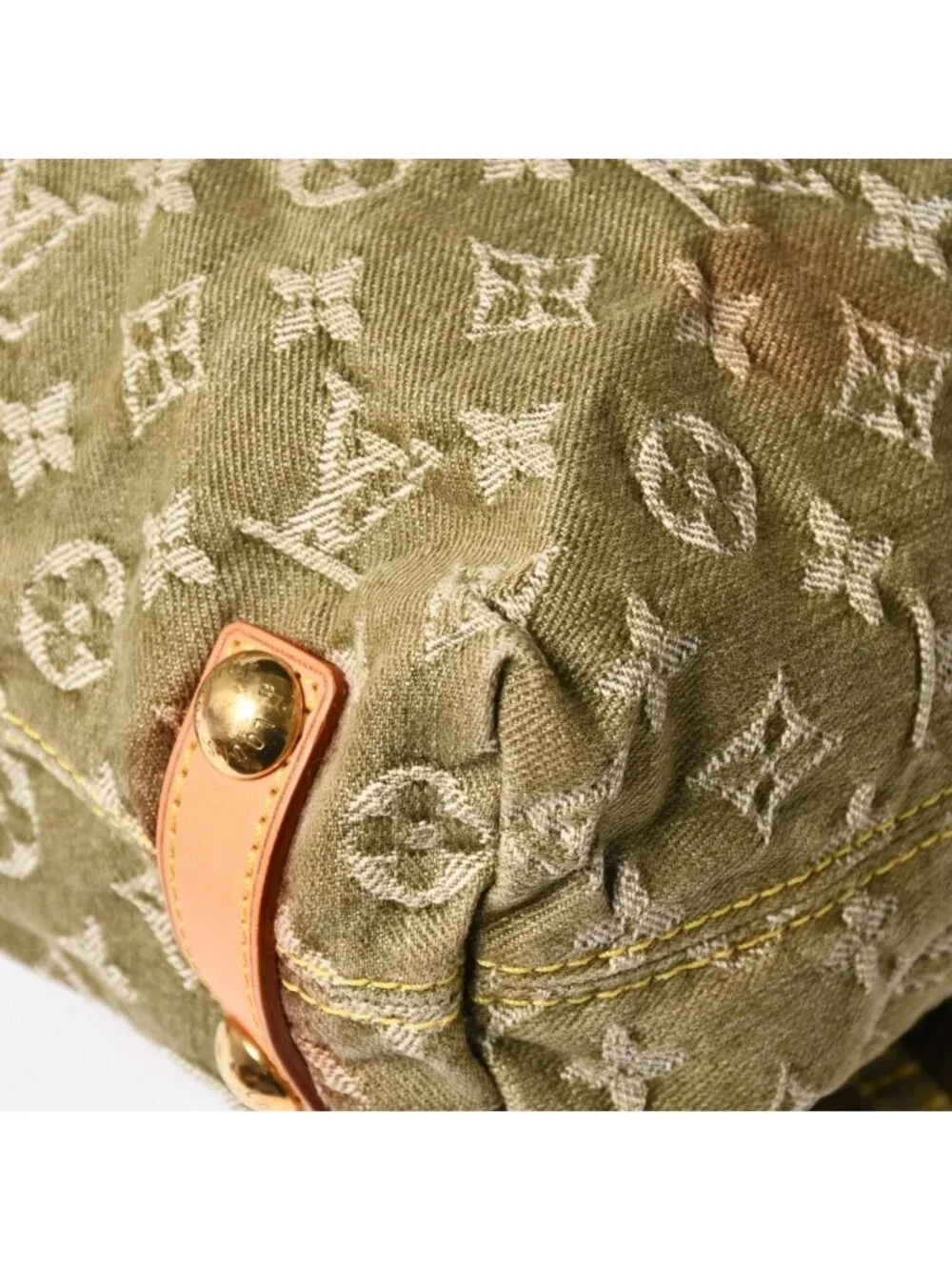 Louis Vuitton Monogram Denim Baggy GM Green White Gold Vachetta Leather